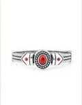 Paparazzi Silver-Tone Cuff Bracelet with Red Stone Accent – Southwestern Style

Description: