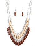 Layered Neutral Tone Statement Necklace Set with Matching Drop Earrings
